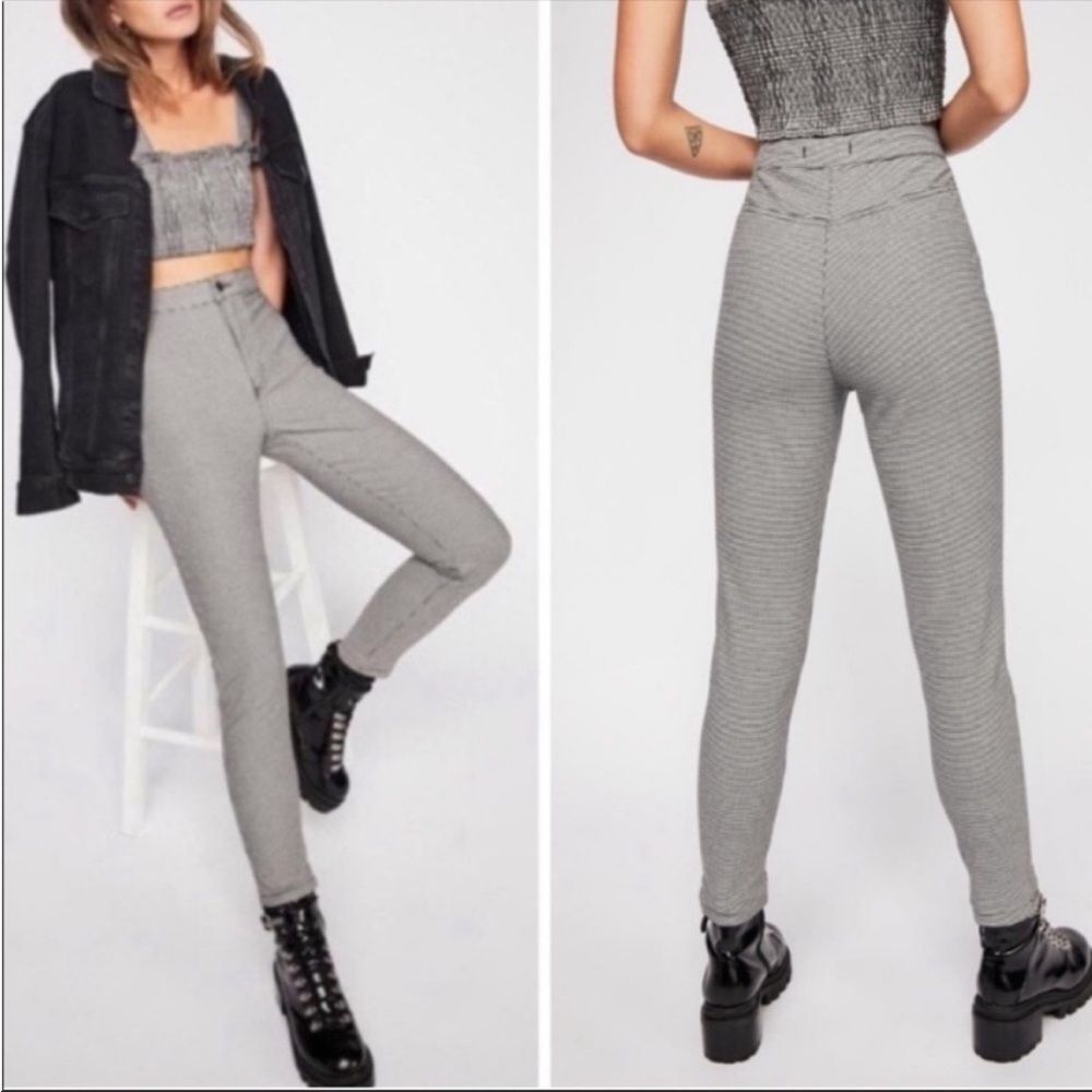 We the free Houndstooth Black White Skinny High Waisted Cotton Jeans Sz 28